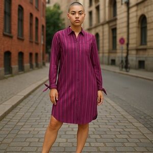Roaman’s | Tie Sleeve Kate Shirt Dress Purple Multi